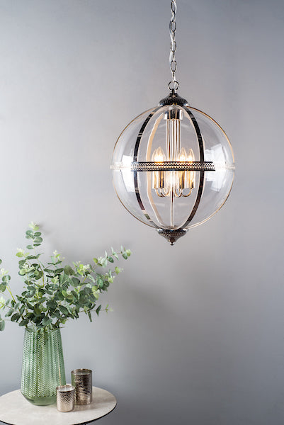 Dar Vanessa 5 Light Lantern Polished Nickel & Glass – from Amos Lighting + Home