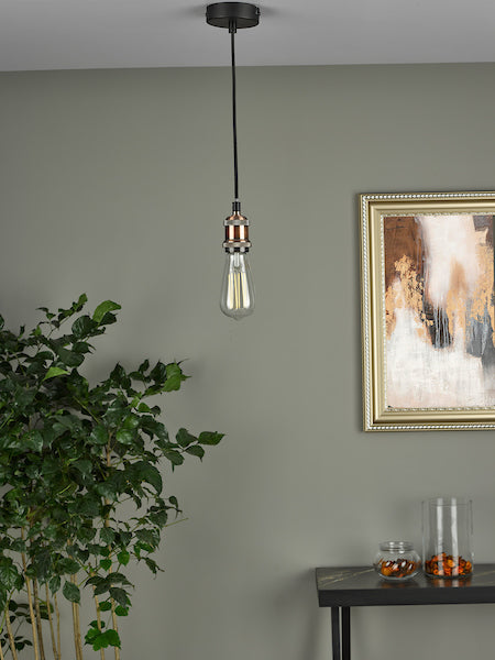 Dar Waco Single Suspension Black with Copper – from Amos Lighting + Home
