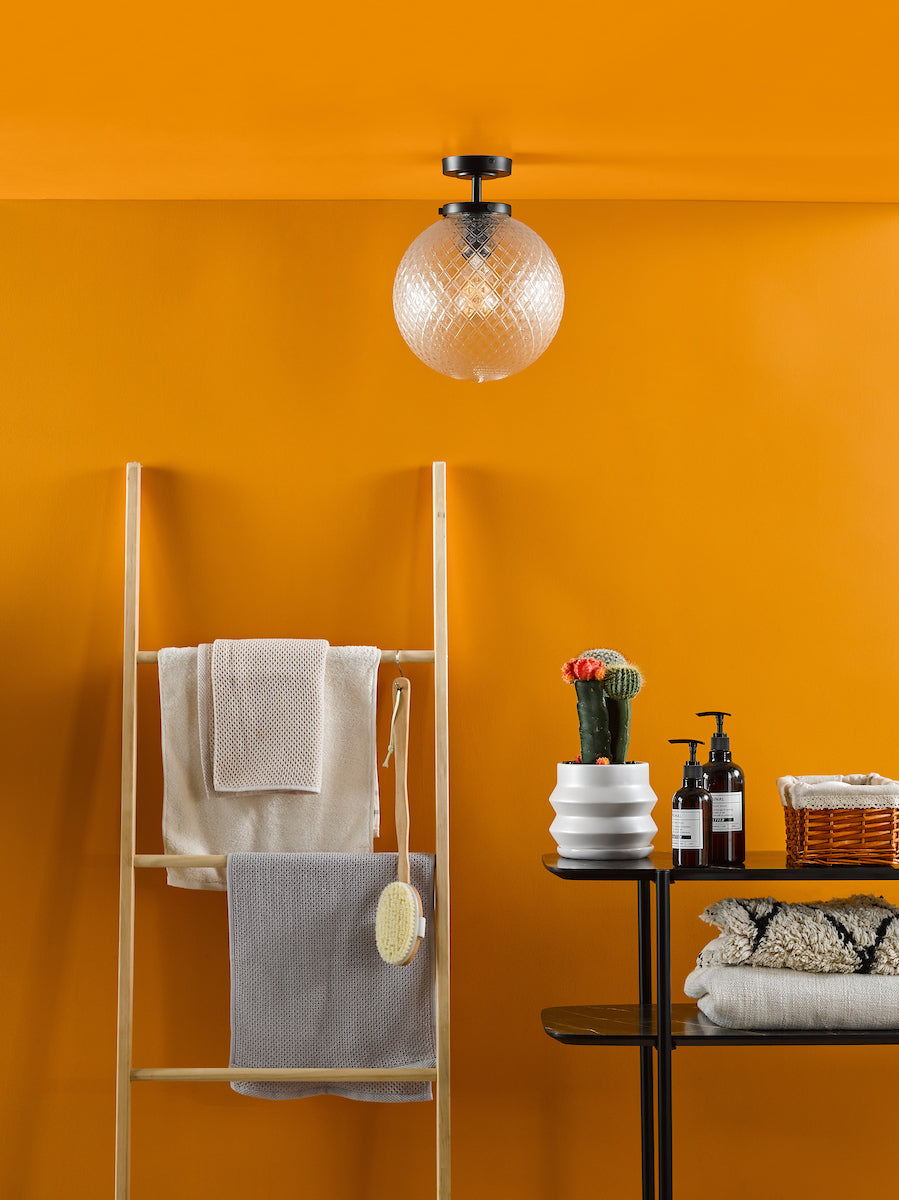 Dar Wayne Bathroom Semi Flush Matt Black Opal Glass IP44 – from Amos Lighting + Home