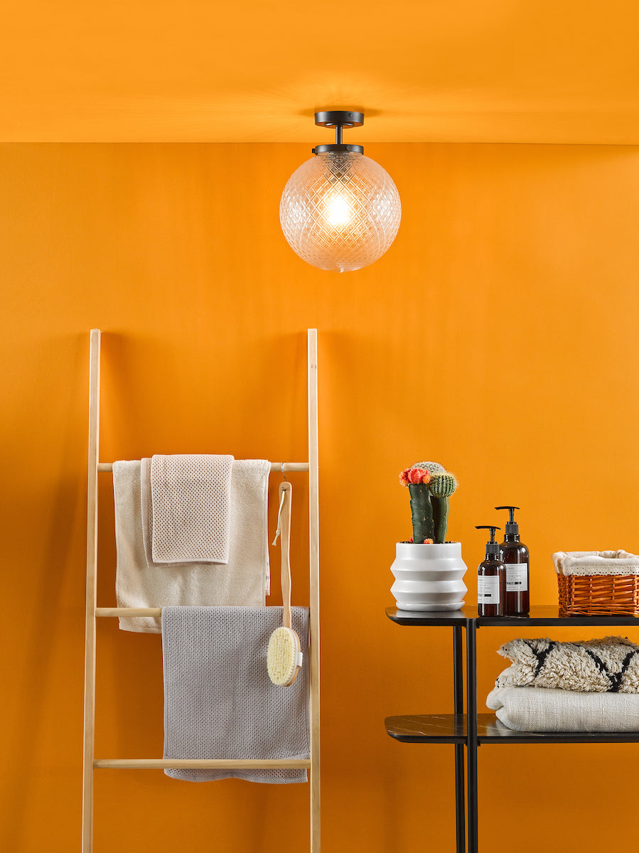 Dar Wayne Bathroom Semi Flush Matt Black Opal Glass IP44 – from Amos Lighting + Home