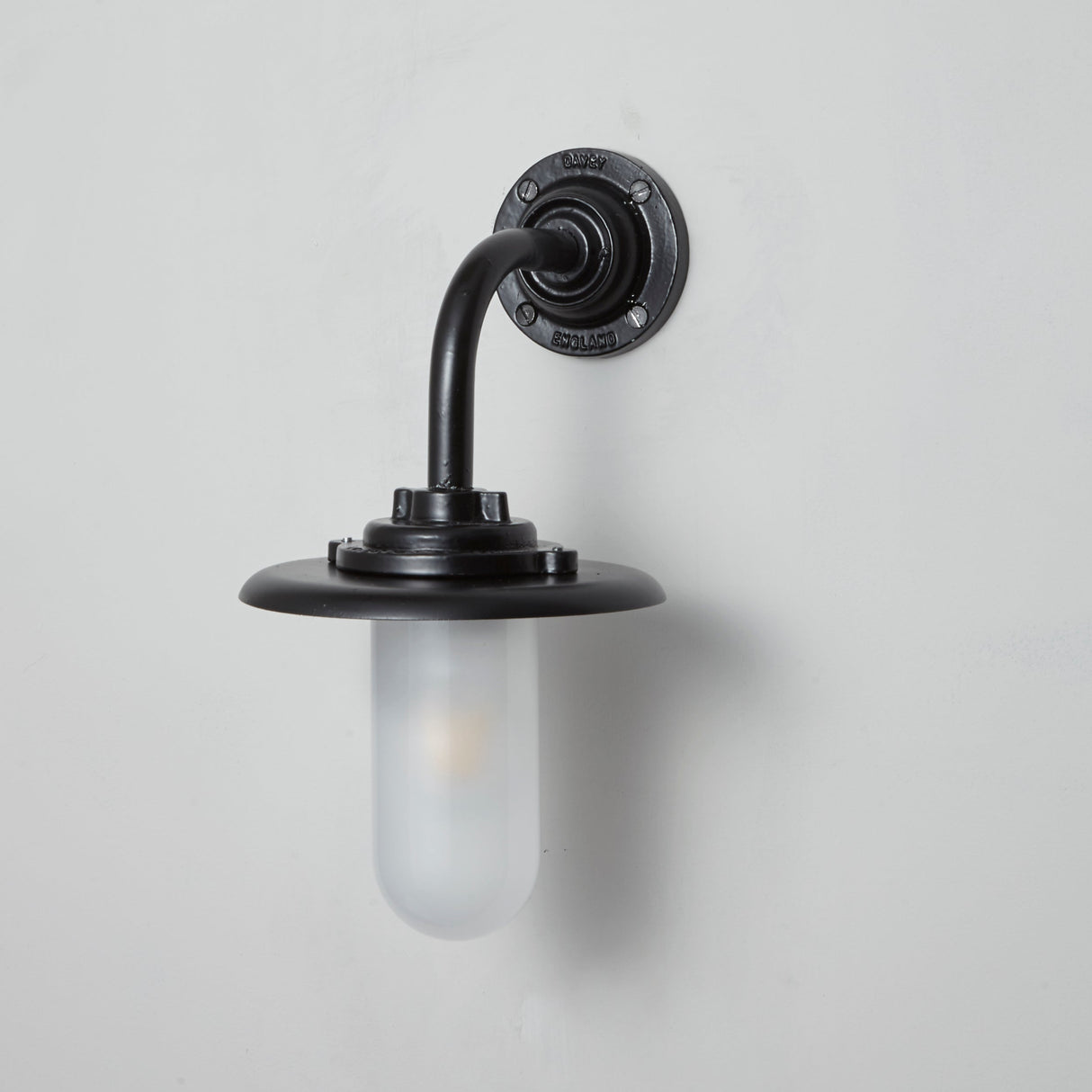 Davey Lighting Black Iron Exterior Round Neck Wall Light 7677, Opal Glass – from Amos Lighting + Home