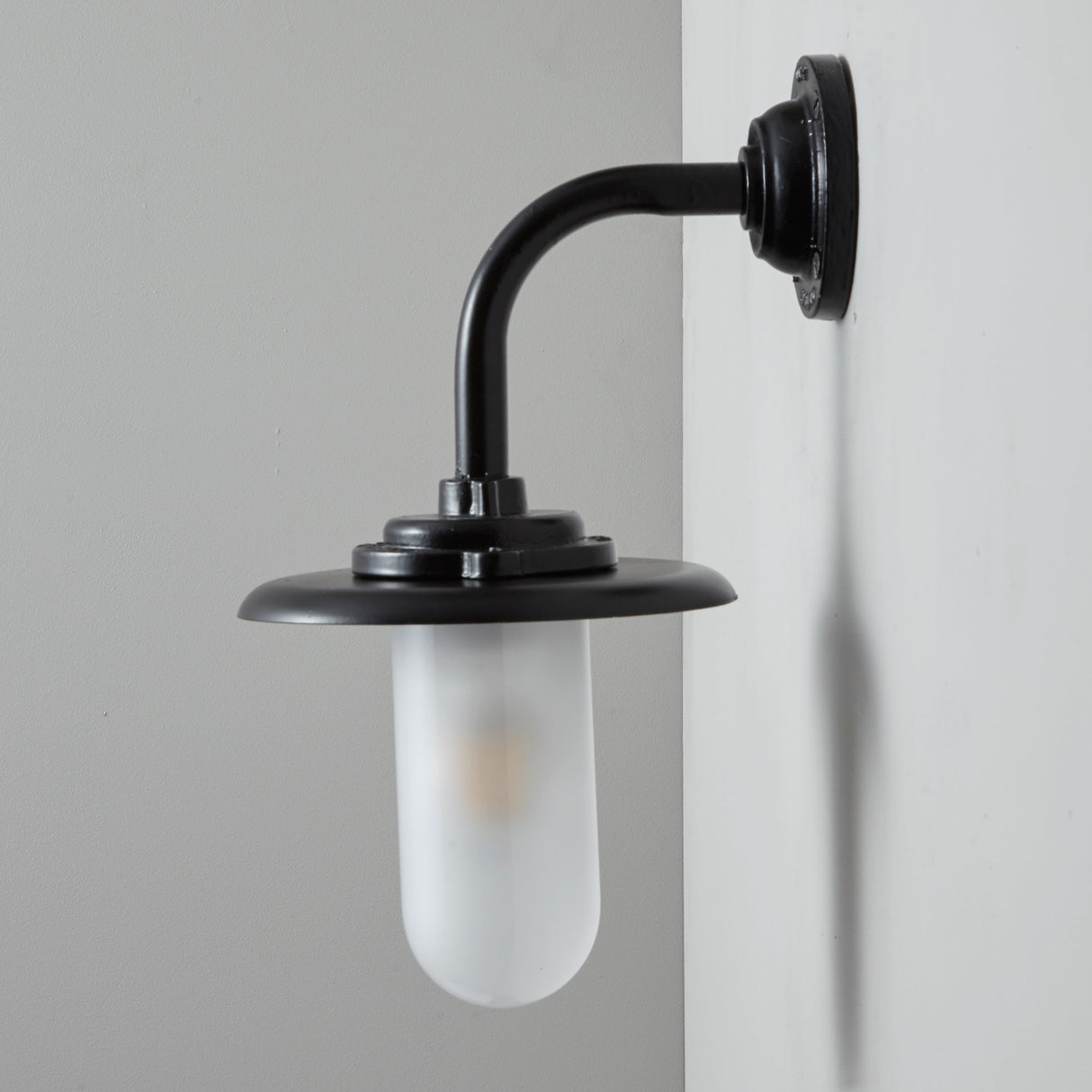 Davey Lighting Black Iron Exterior Round Neck Wall Light 7677, Opal Glass – from Amos Lighting + Home