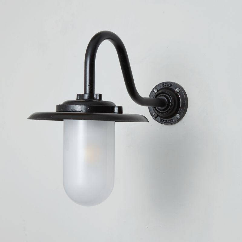 Davey Lighting Black Iron Exterior Swan Neck Wall Light 7677, Opal Glass – from Amos Lighting + Home