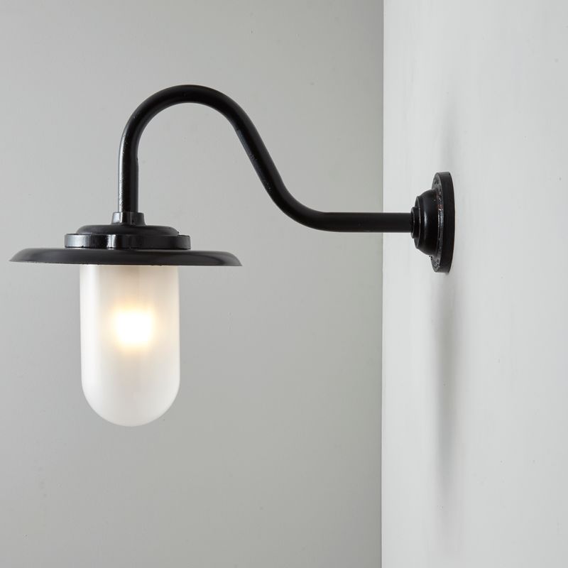 Davey Lighting Black Iron Exterior Swan Neck Wall Light 7677, Opal Glass – from Amos Lighting + Home