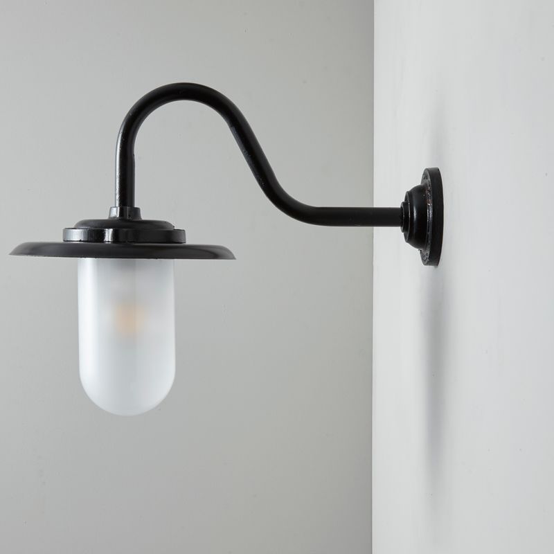 Davey Lighting Black Iron Exterior Swan Neck Wall Light 7677, Opal Glass – from Amos Lighting + Home