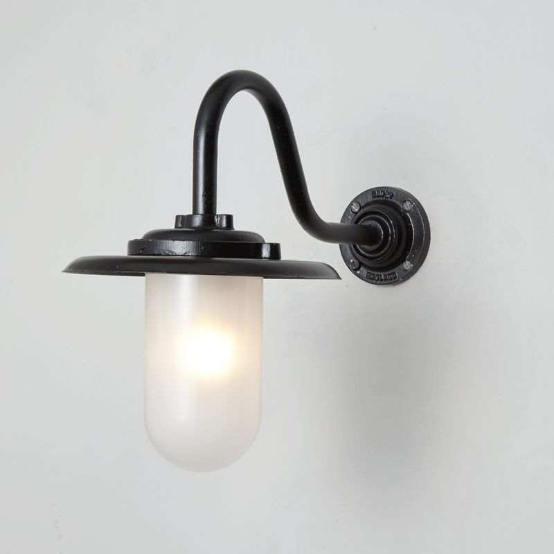 Davey Lighting Black Iron Exterior Swan Neck Wall Light 7677, Opal Glass – from Amos Lighting + Home