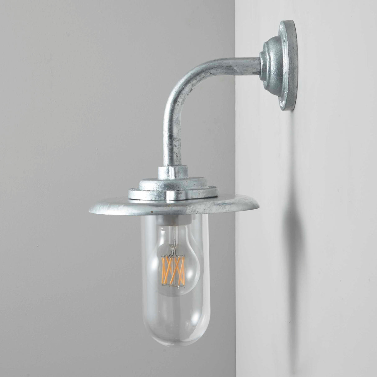 Davey Lighting Galvanised Exterior Round Neck Wall Light 7677, Clear Glass – from Amos Lighting + Home