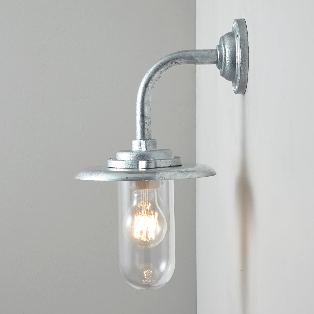 Davey Lighting Galvanised Exterior Round Neck Wall Light 7677, Clear Glass – from Amos Lighting + Home