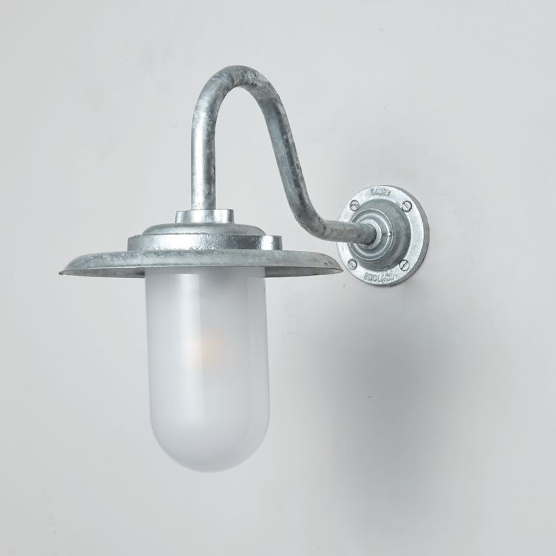 Davey Lighting Galvanised Exterior Swan Neck Wall Light 7677, Opal Glass – from Amos Lighting + Home