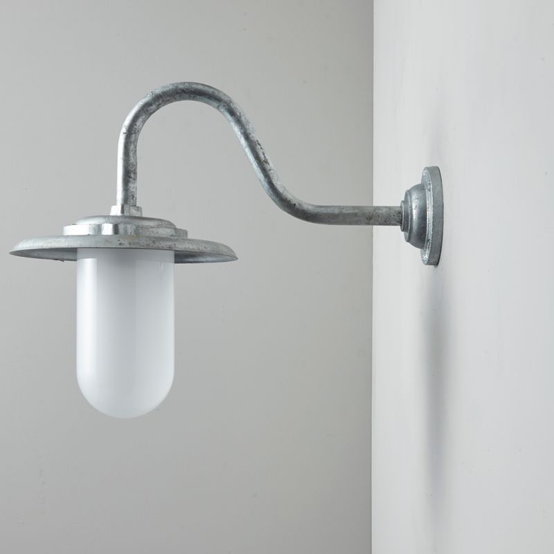 Davey Lighting Galvanised Exterior Swan Neck Wall Light 7677, Opal Glass – from Amos Lighting + Home