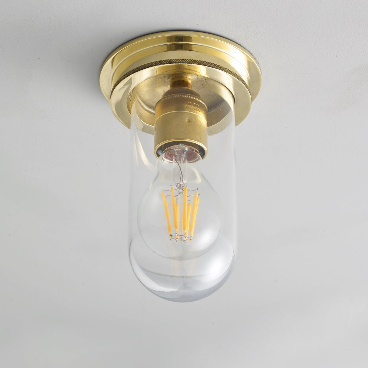 Davey Lighting Ship's Companionway Flush Ceiling Light Polished Brass & Clear IP54 – from Amos Lighting + Home