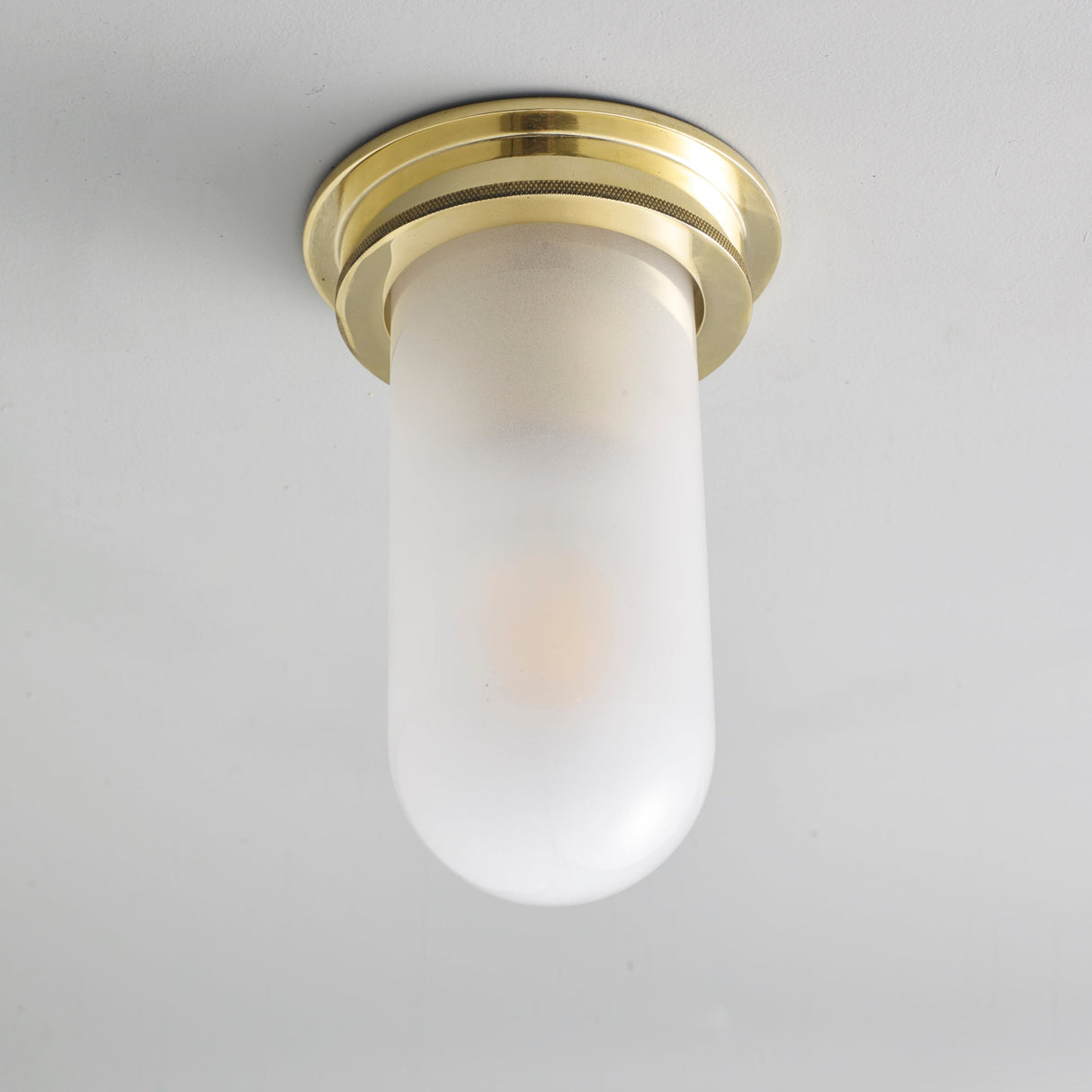 Davey Lighting Ship's Companionway Flush Ceiling Light Polished Brass & Frosted IP54 – from Amos Lighting + Home