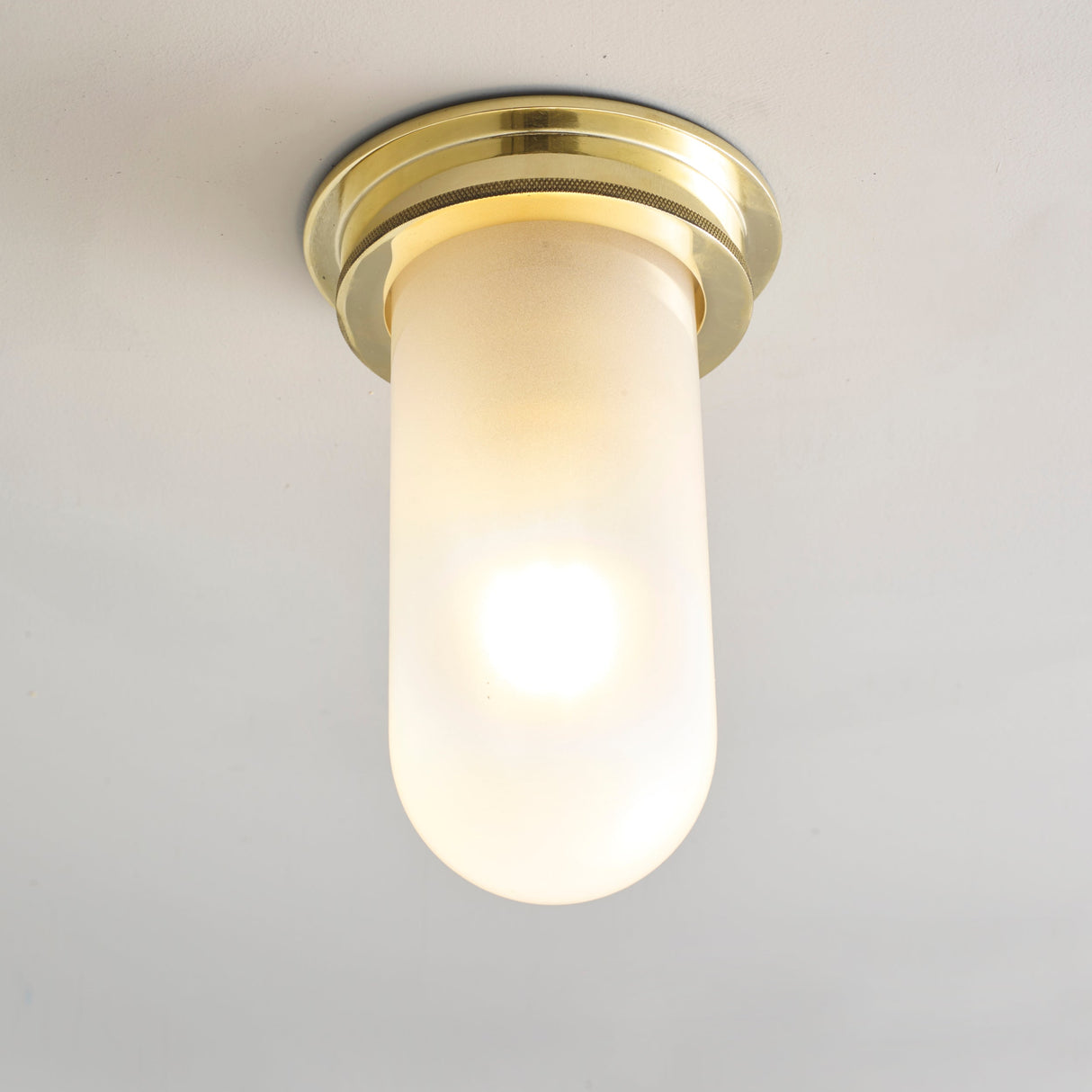 Davey Lighting Ship's Companionway Flush Ceiling Light Polished Brass & Frosted IP54 – from Amos Lighting + Home