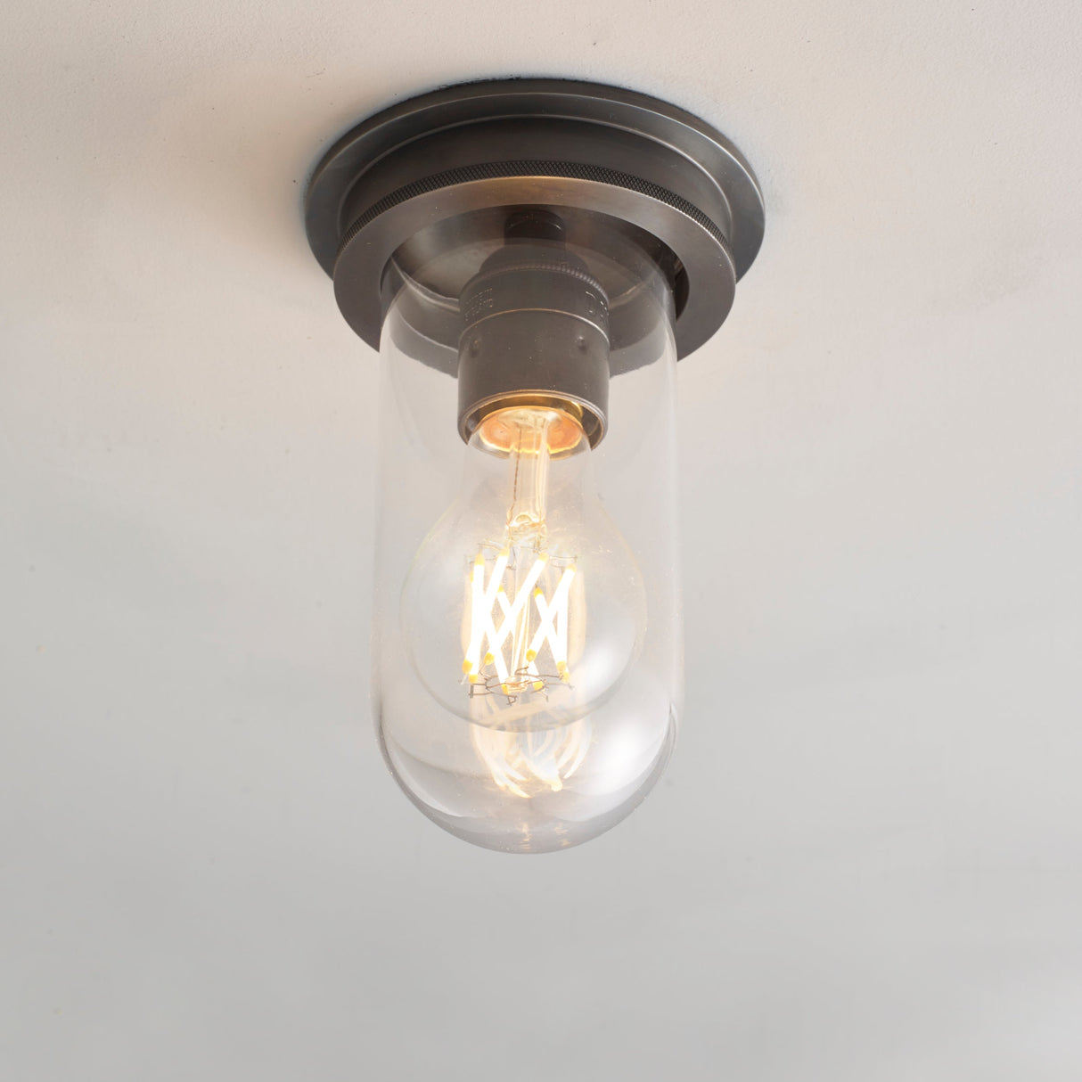 Davey Lighting Ship's Companionway Flush Ceiling Light Weathered Brass & Clear IP54 – from Amos Lighting + Home