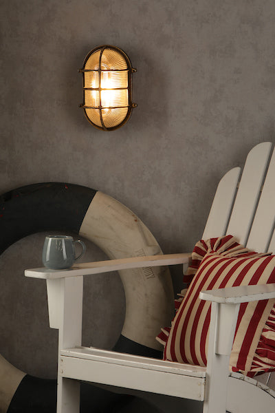 David Hunt Admiral Large Oval Bulkhead Antique Brass IP64 – from Amos Lighting + Home