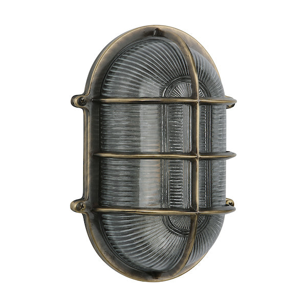 David Hunt Admiral Large Oval Bulkhead Antique Brass IP64 – from Amos Lighting + Home