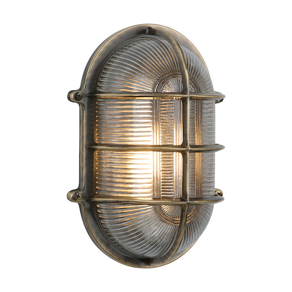 David Hunt Admiral Large Oval Bulkhead Antique Brass IP64 – from Amos Lighting + Home