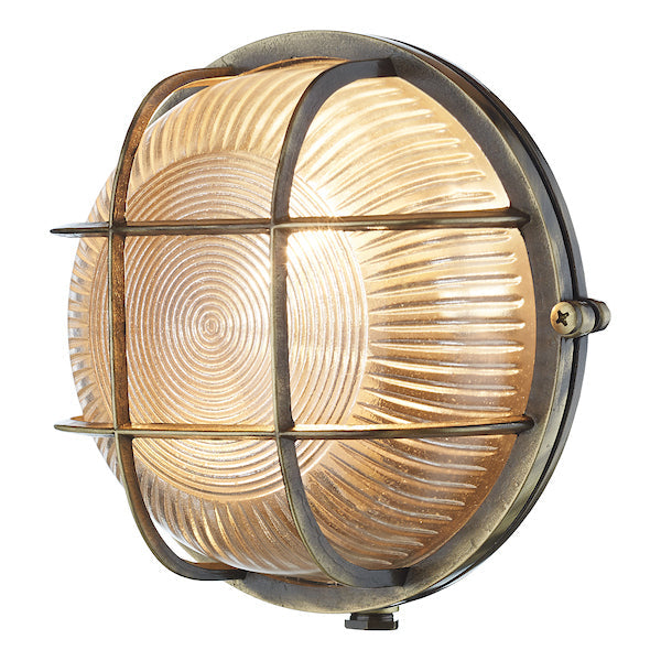 David Hunt Admiral Round Bulkhead Antique Brass Wall Light IP64 – from Amos Lighting + Home