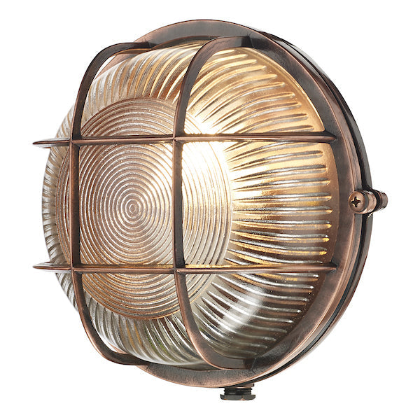 David Hunt Admiral Round Bulkhead Antique Copper Wall Light IP64 – from Amos Lighting + Home