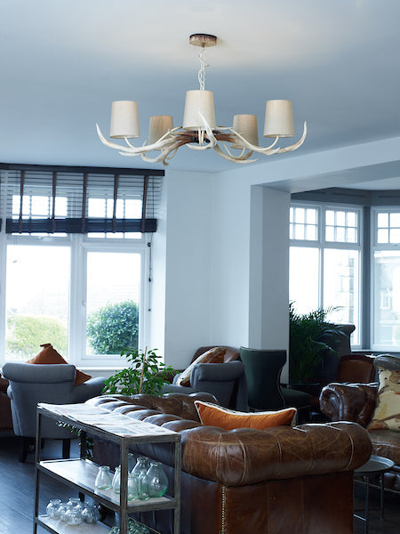 David Hunt Antler Bleached 5 Light Pendant, Complete with Shades – from Amos Lighting + Home