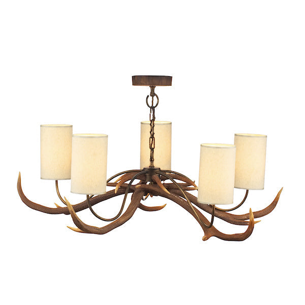 David Hunt Antler Rustic 5 Light Pendant, Complete with Shades – from Amos Lighting + Home