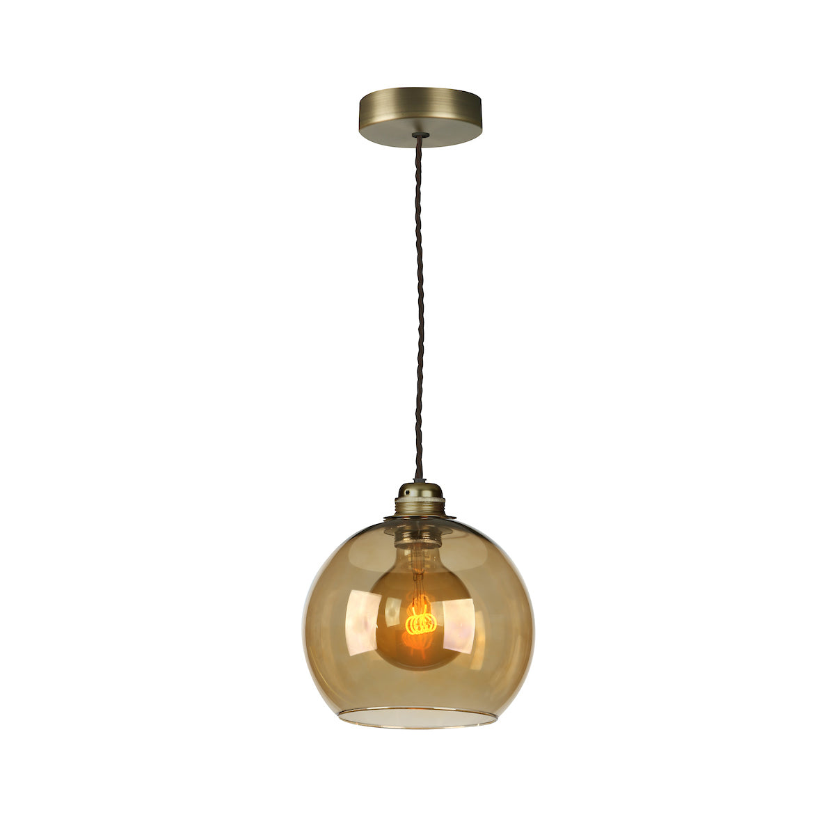 David Hunt Apollo Pendant Antique Brass with Amber Glass – from Amos Lighting + Home