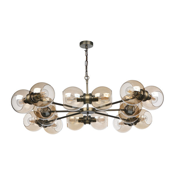 David Hunt Juno 16 Light Chandelier Antique Brass with Amber Glass – from Amos Lighting + Home