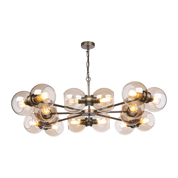 David Hunt Juno 16 Light Chandelier Antique Brass with Amber Glass – from Amos Lighting + Home