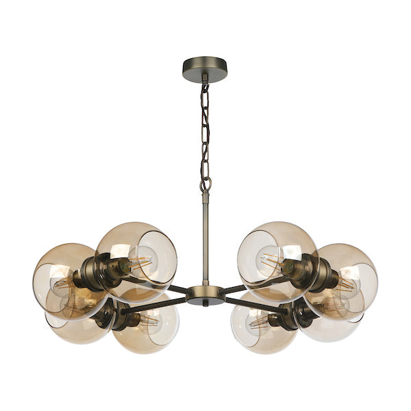 David Hunt Juno 8 Light Chandelier Antique Brass with Amber Glass – from Amos Lighting + Home