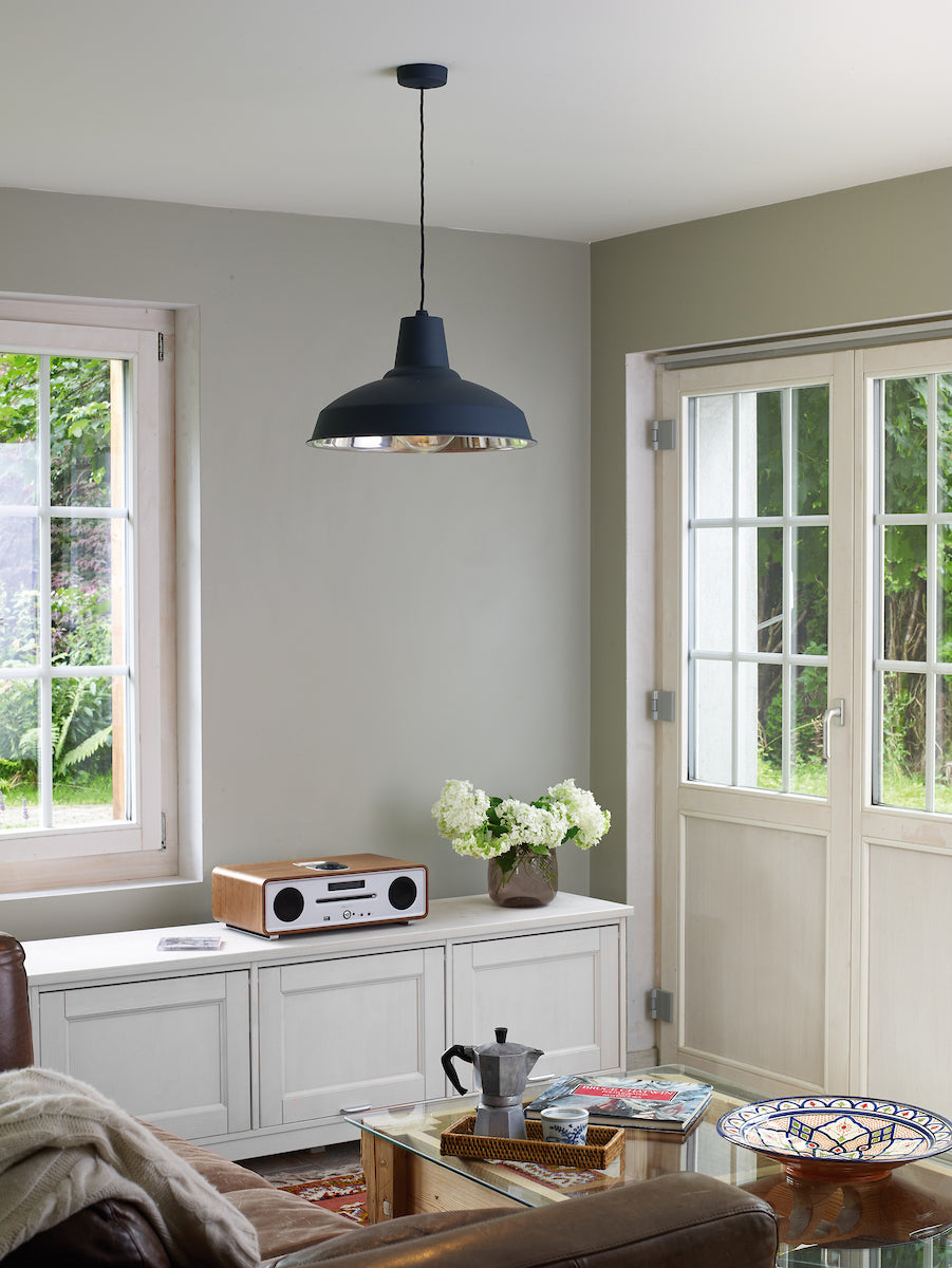 David Hunt Reclamation Pendant Smoke Blue & Chrome – from Amos Lighting + Home