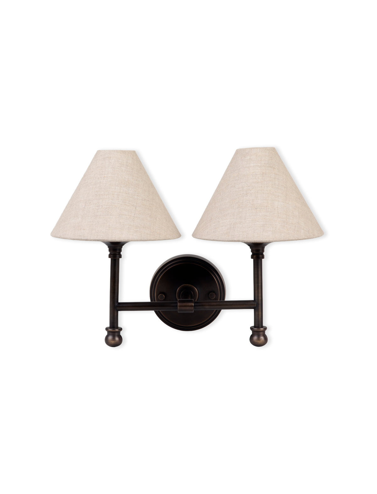 Garden Trading Kelmscot Double Wall Light with Linen Shades Antique Bronze