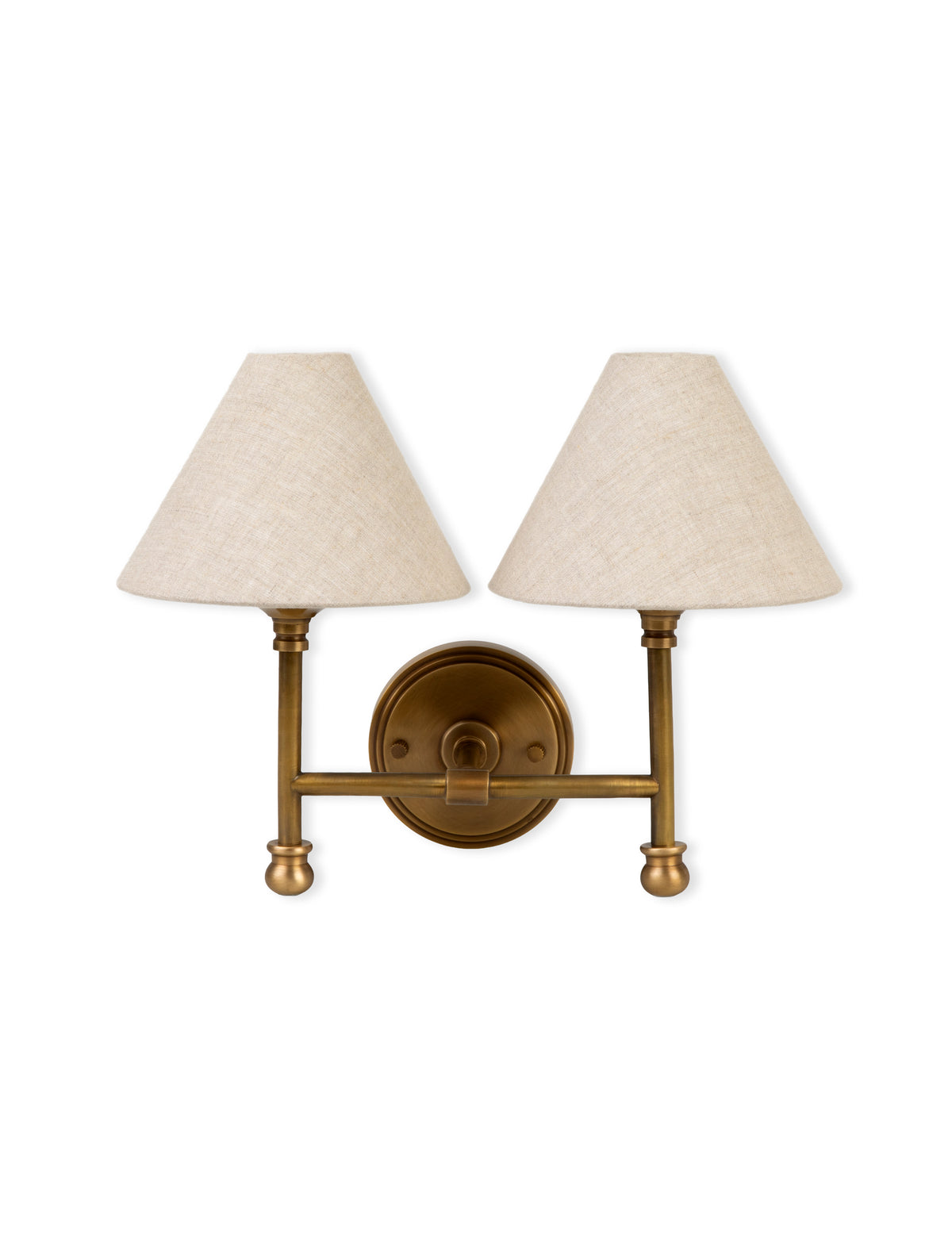 Garden Trading Kelmscot Double Wall Light with Linen Shades Antique Brass