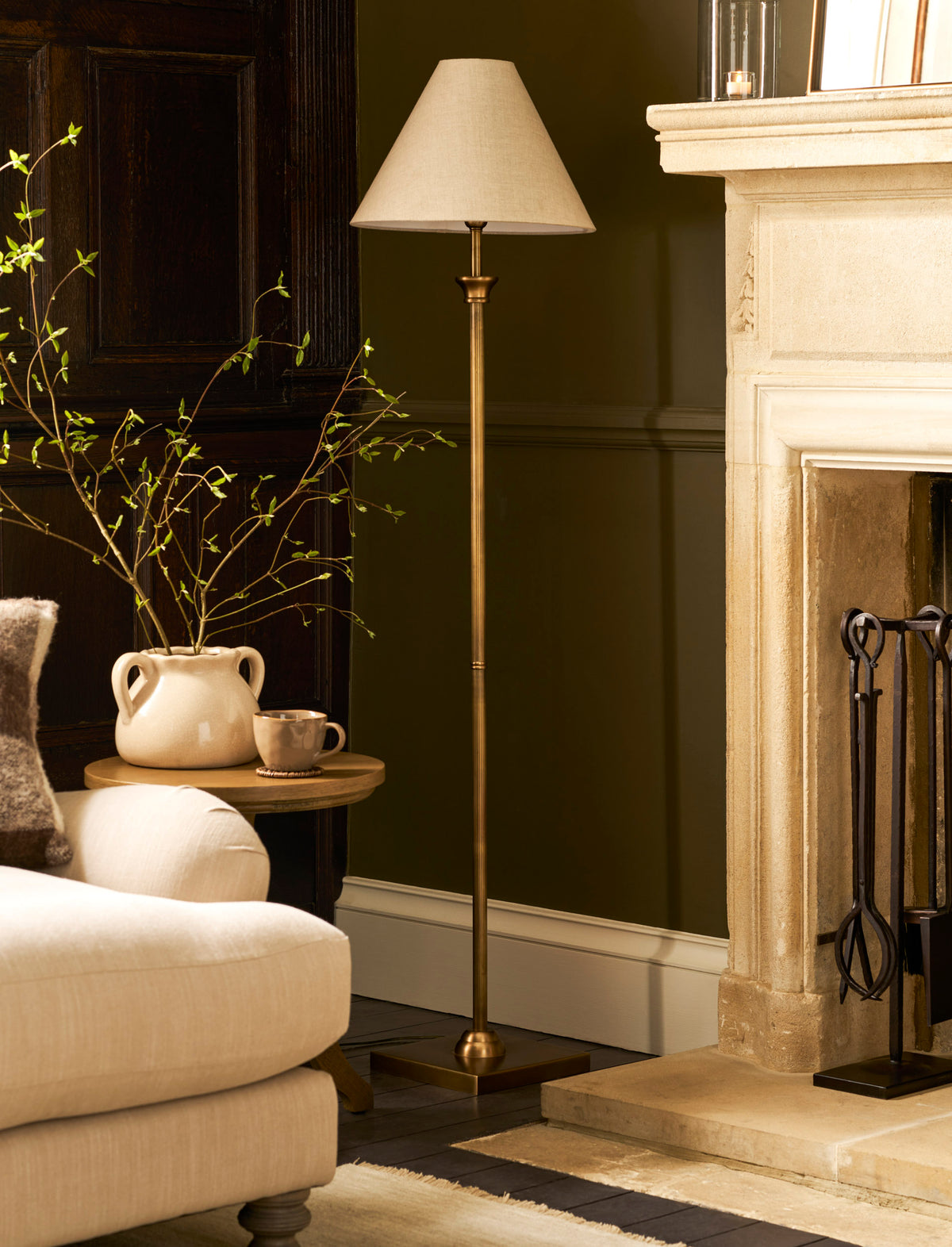 Garden Trading Kelmscot Floor Lamp With Linen Shade Antique Bronze Finish
