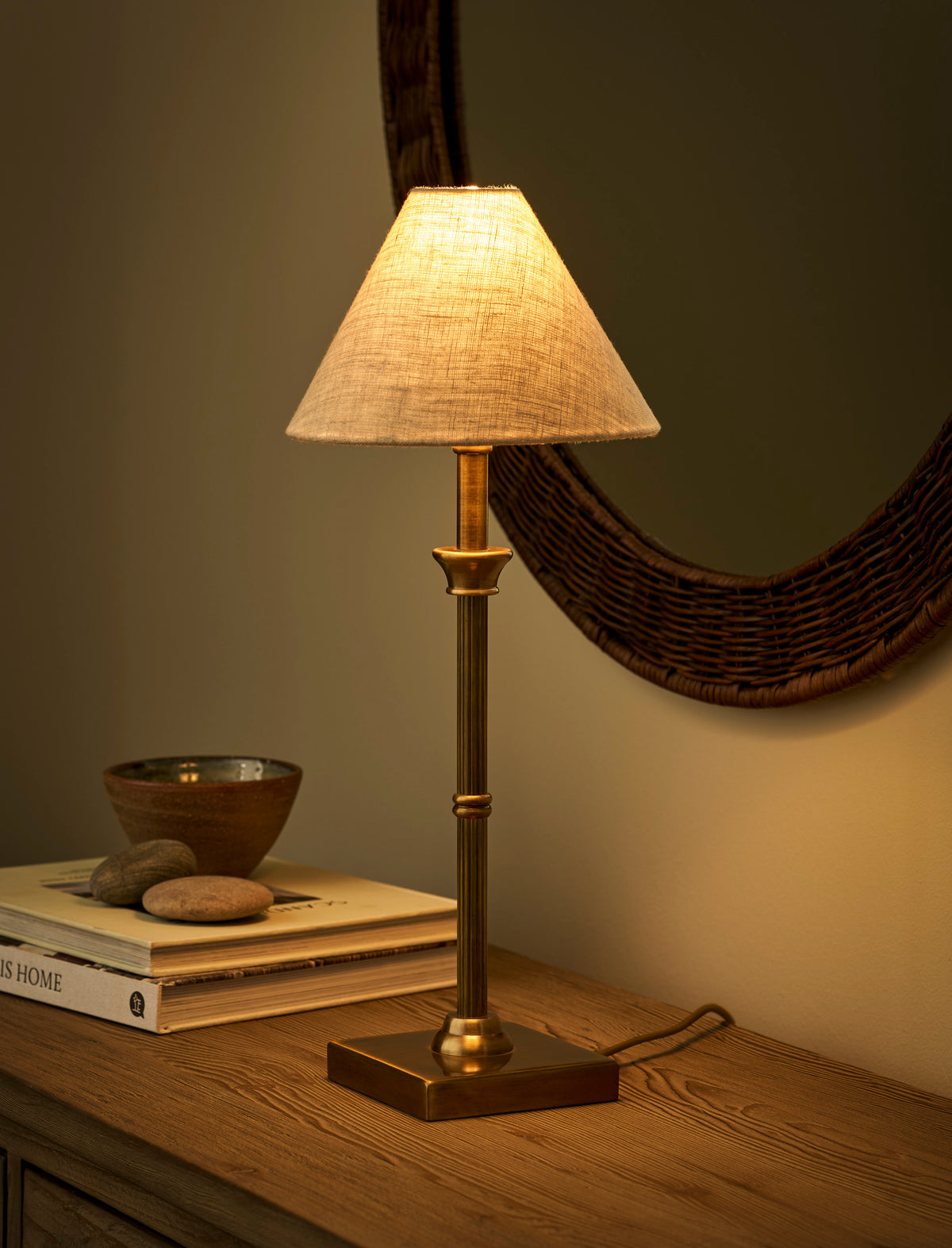 Garden Trading Kelmscot Table Lamp with Linen Shade Antique Brass
