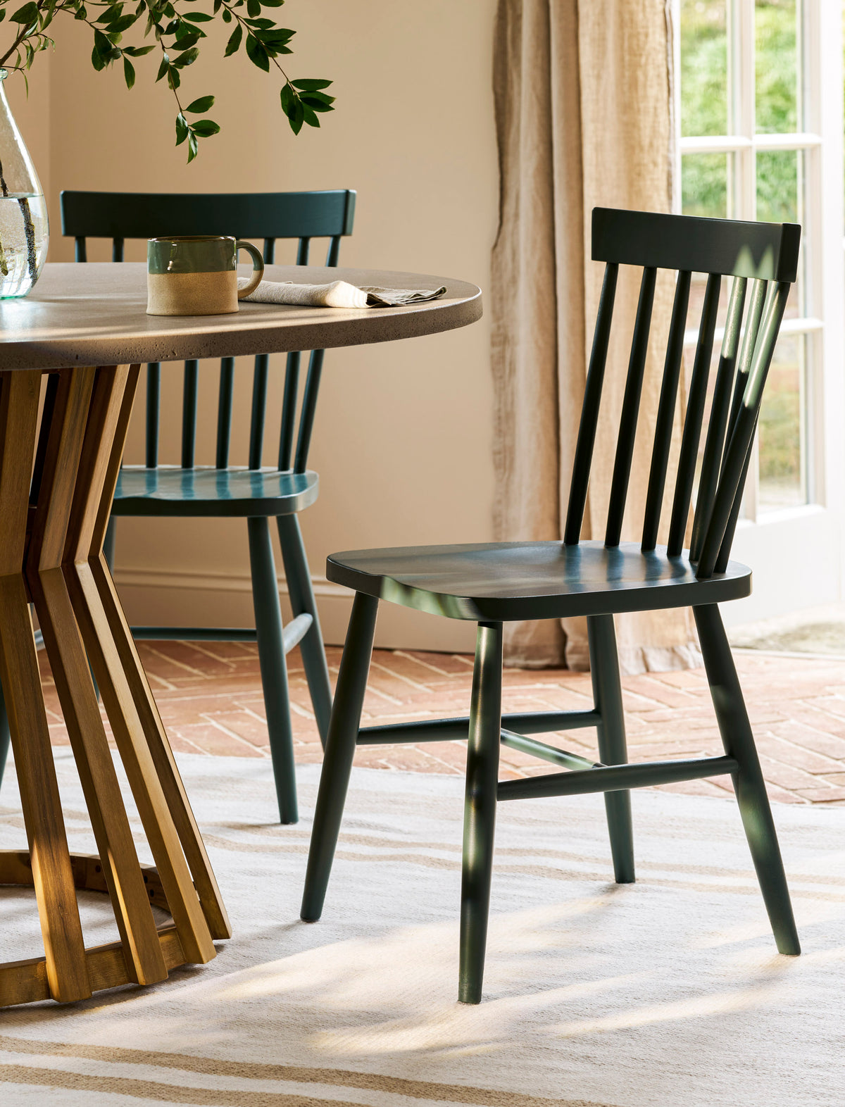 Garden Trading Spindle Back Chair Beech Wood, Forest Green, Set of 2