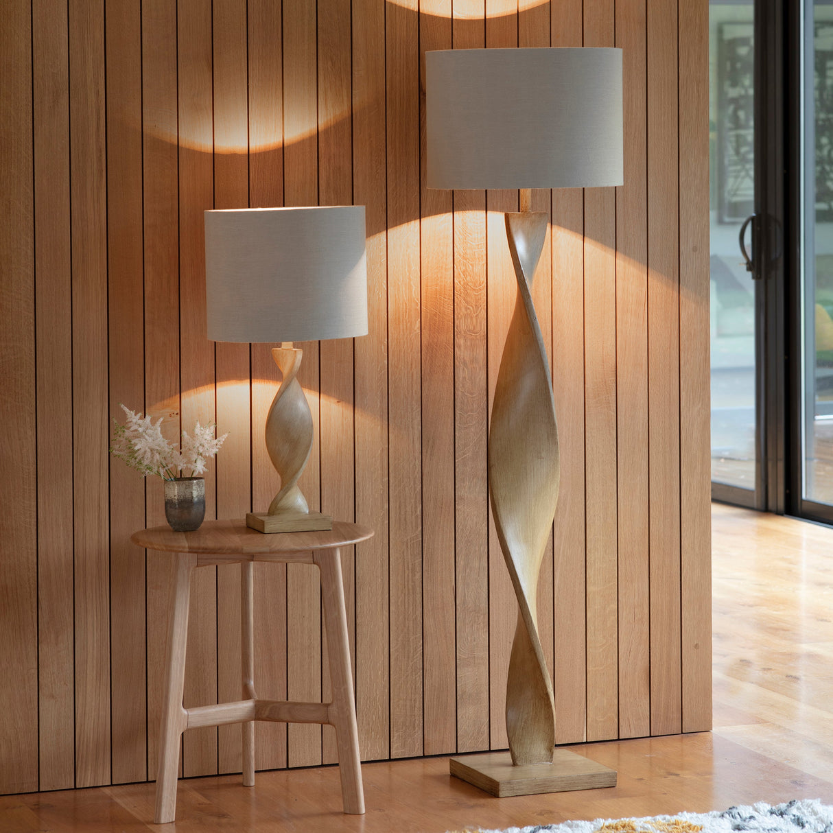 Amos Abia Wood Floor Lamp with Linen Shade – from Amos Lighting + Home