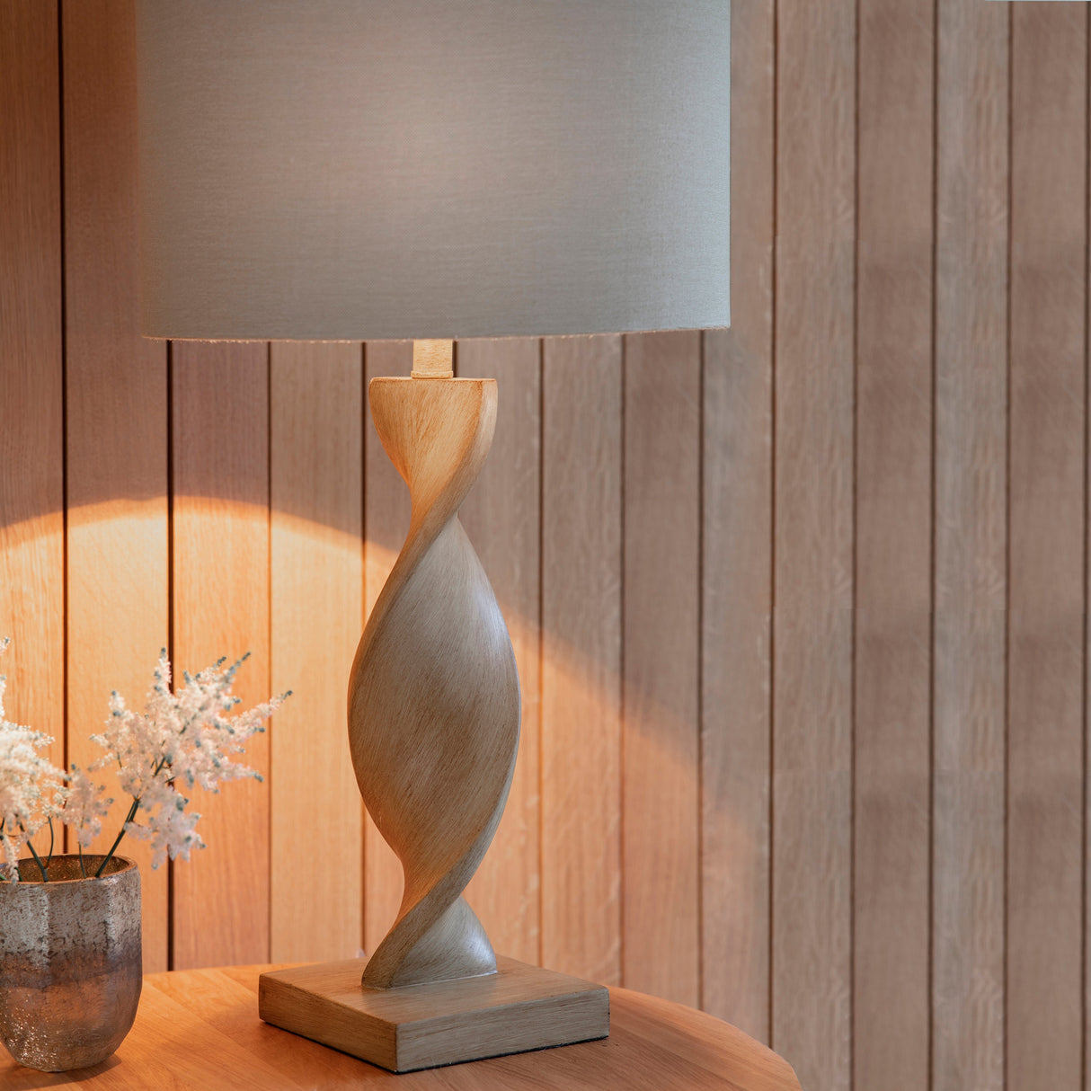 Amos Abia Wood Table Lamp with Linen Shade – from Amos Lighting + Home