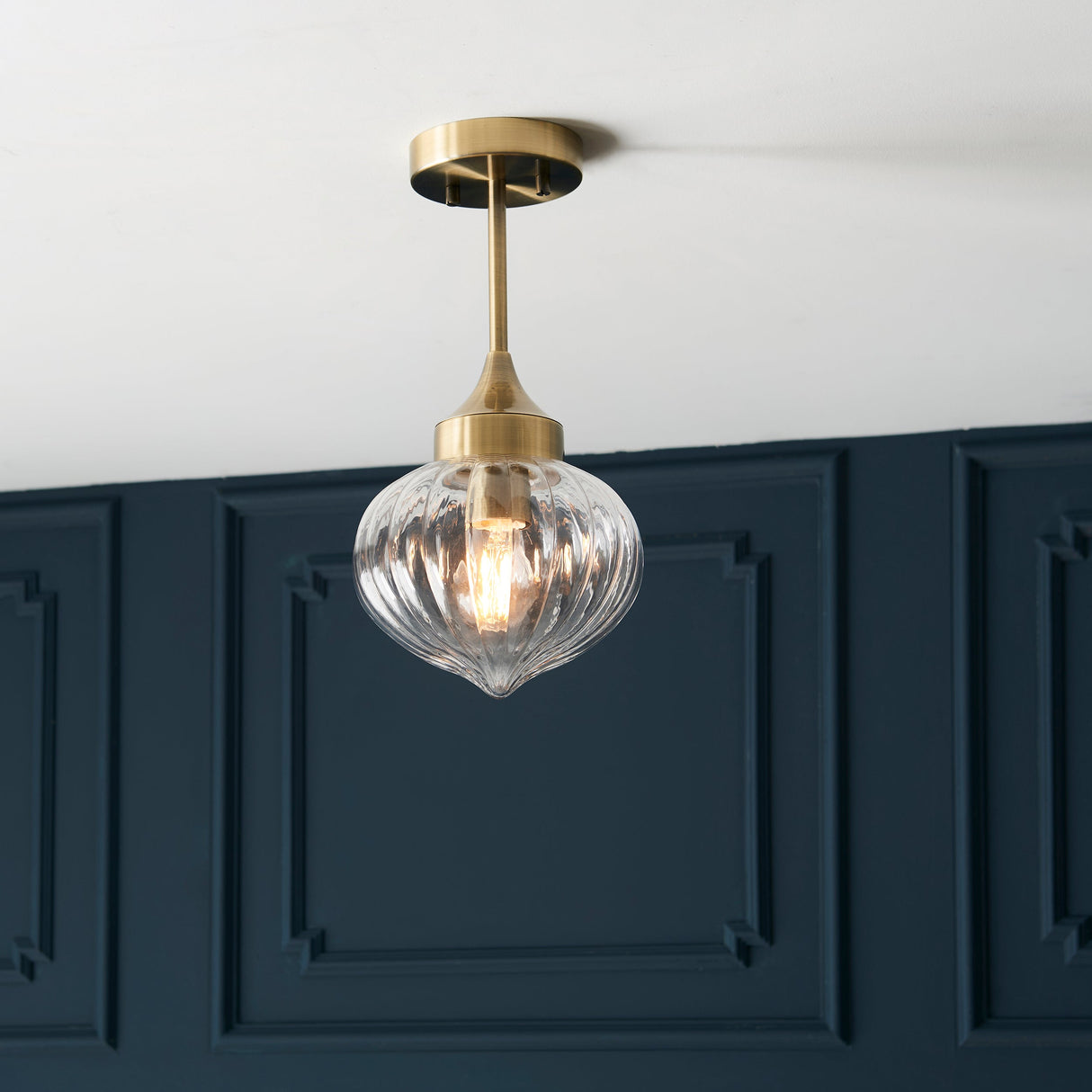 Amos Addington Semi flush Antique Brass – from Amos Lighting + Home