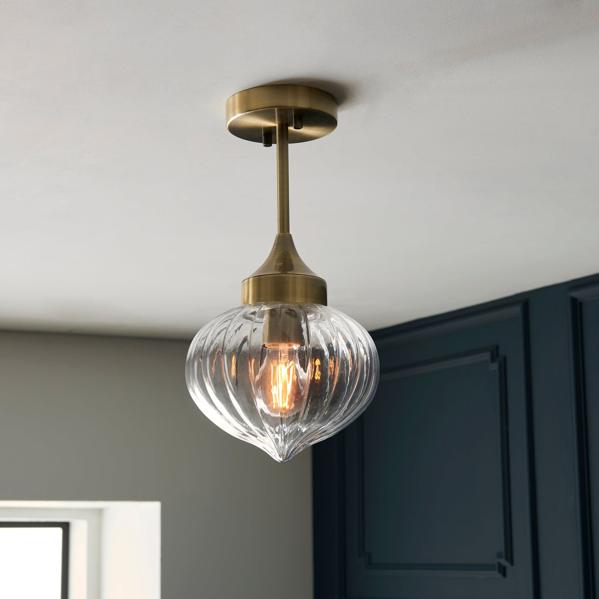Amos Addington Semi flush Antique Brass – from Amos Lighting + Home