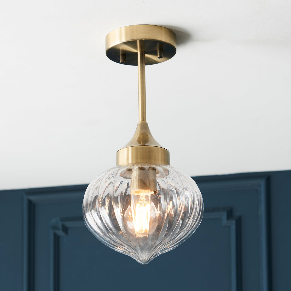 Amos Addington Semi flush Antique Brass – from Amos Lighting + Home