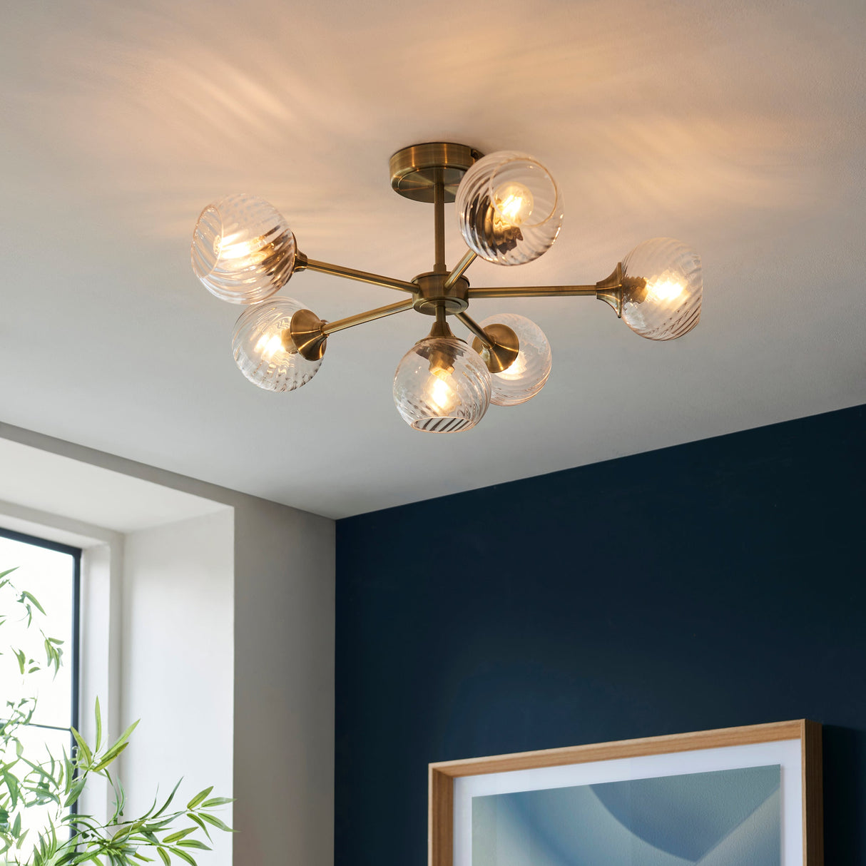 Amos Allegra 6lt Semi flush Antique Brass – from Amos Lighting + Home