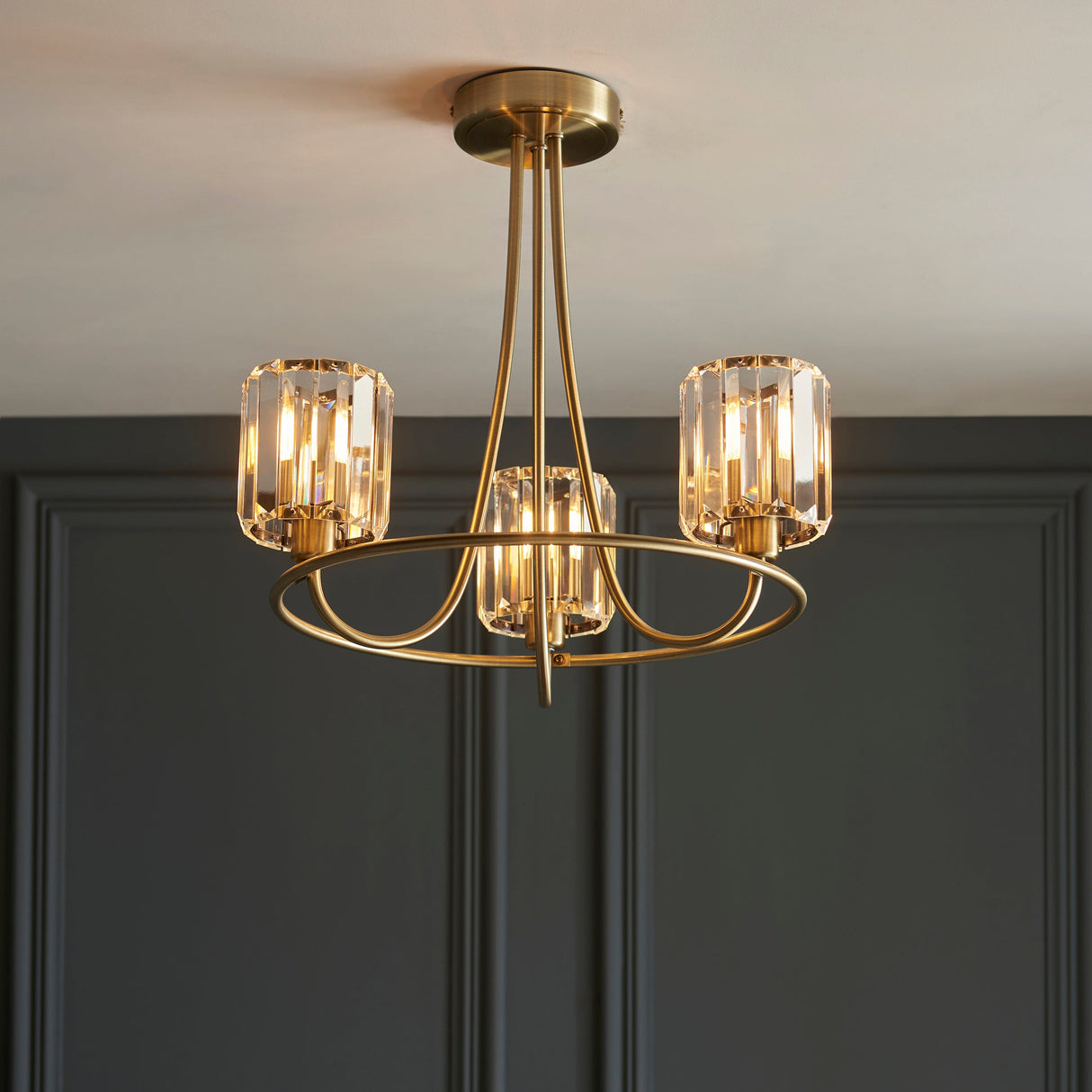 Amos Berenice 3lt Semi Flush Antique Brass – from Amos Lighting + Home