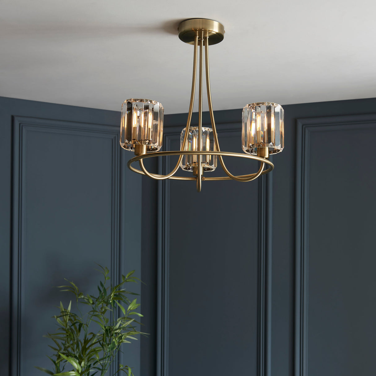 Amos Berenice 3lt Semi Flush Antique Brass – from Amos Lighting + Home