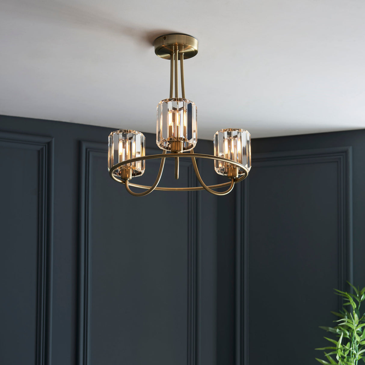 Amos Berenice 3lt Semi Flush Antique Brass – from Amos Lighting + Home