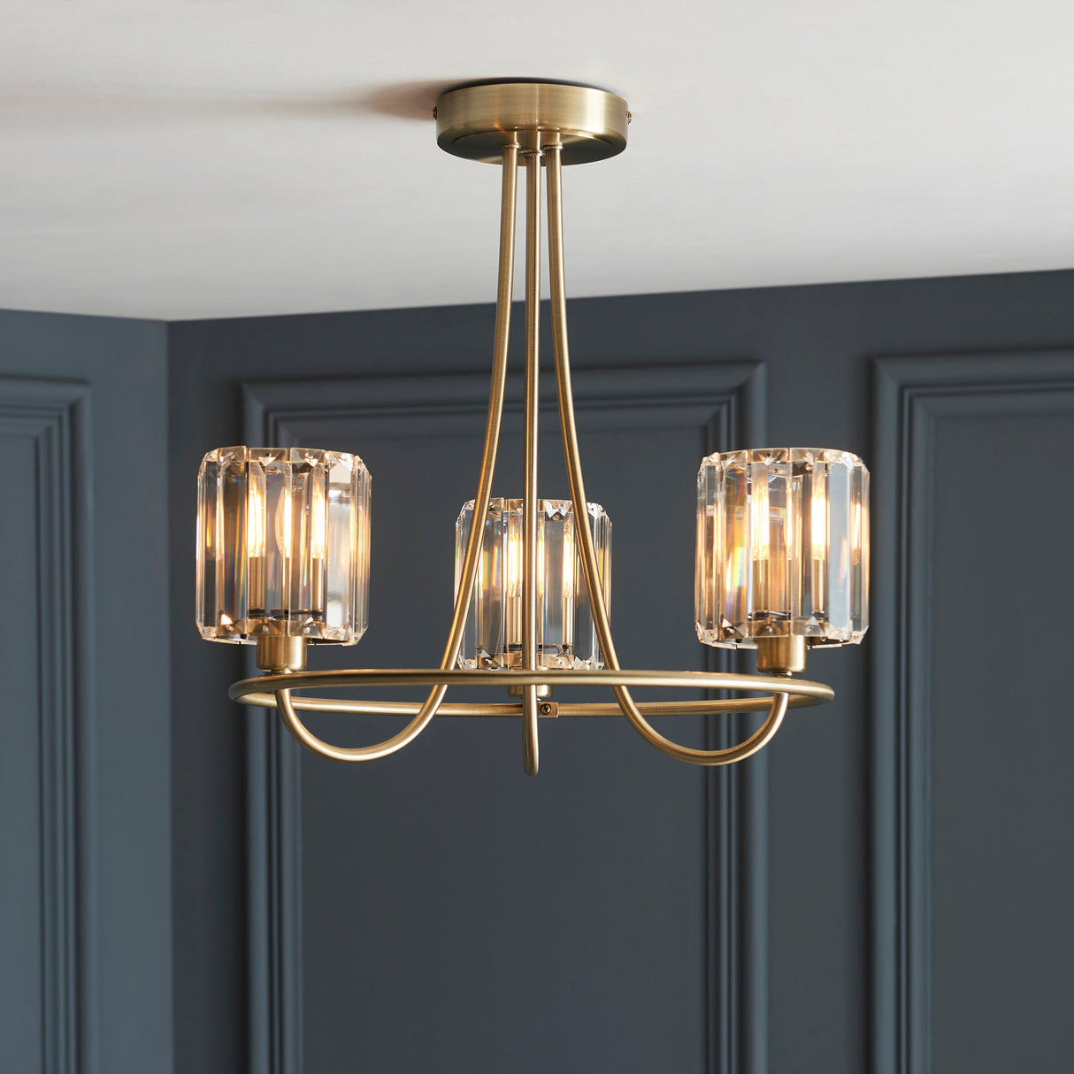 Amos Berenice 3lt Semi Flush Antique Brass – from Amos Lighting + Home