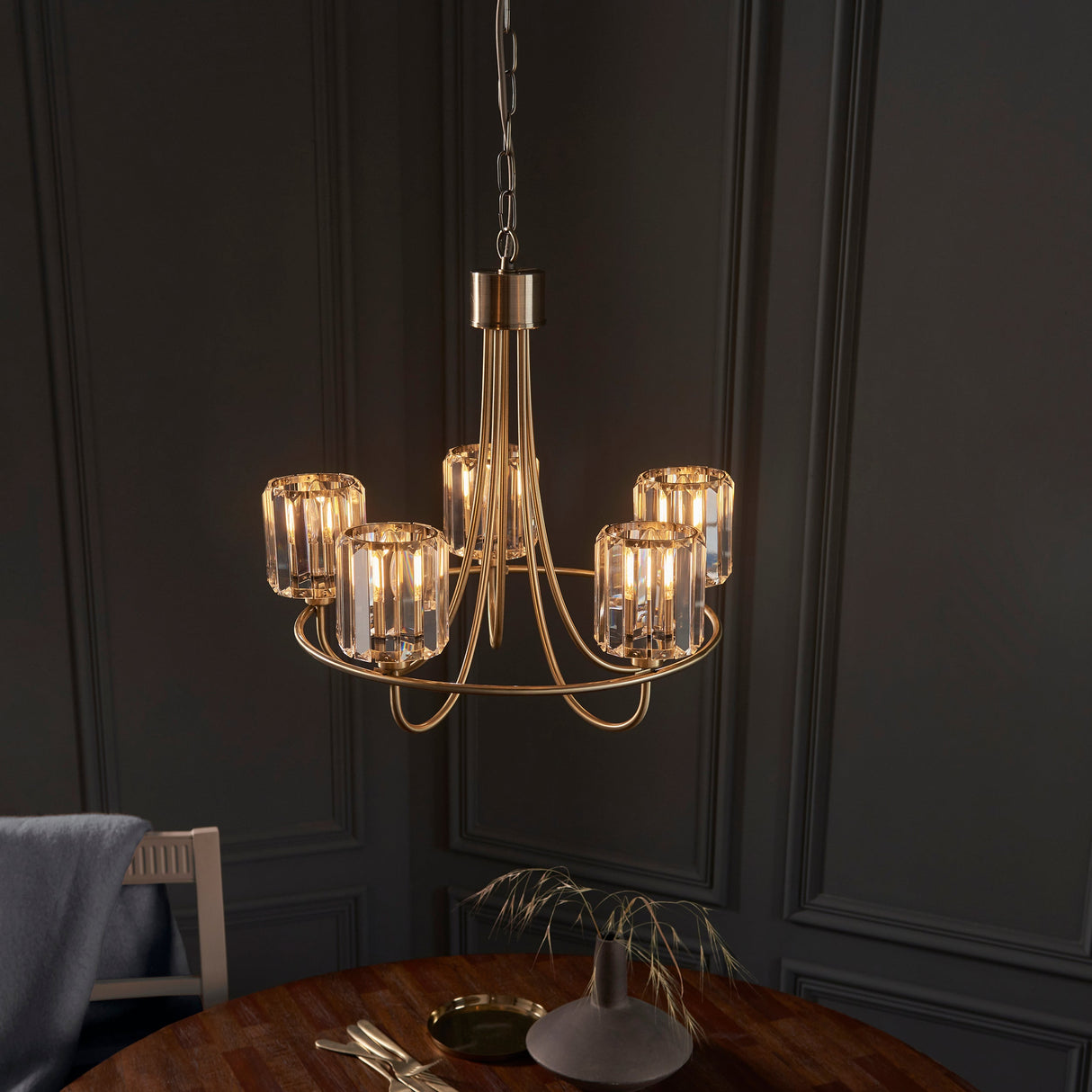 Amos Berenice 5lt Chandelier Antique Brass – from Amos Lighting + Home
