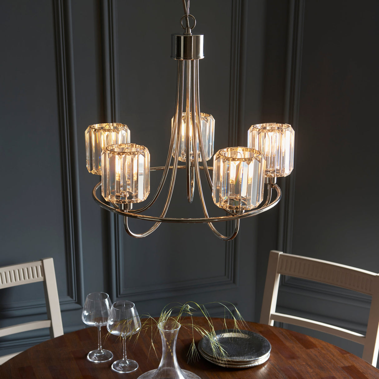 Amos Berenice 5lt Chandelier Bright Nickel – from Amos Lighting + Home
