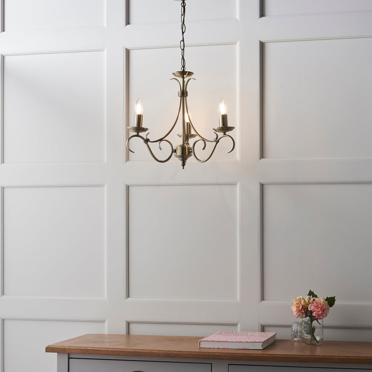 Amos Bernice 3lt Chandelier Antique Brass – from Amos Lighting + Home