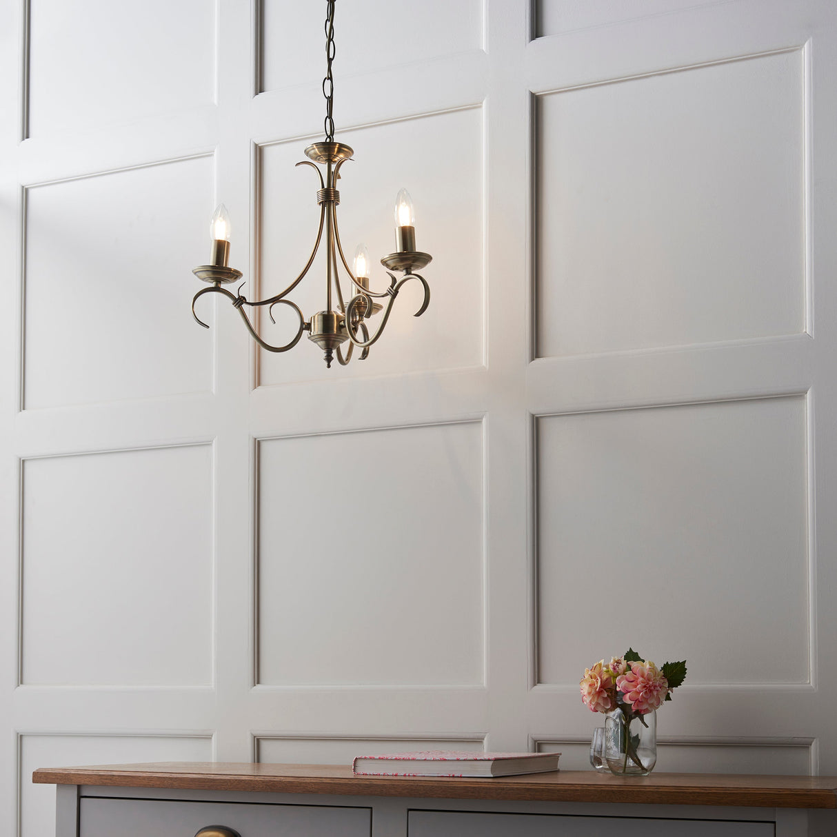 Amos Bernice 3lt Chandelier Antique Brass – from Amos Lighting + Home