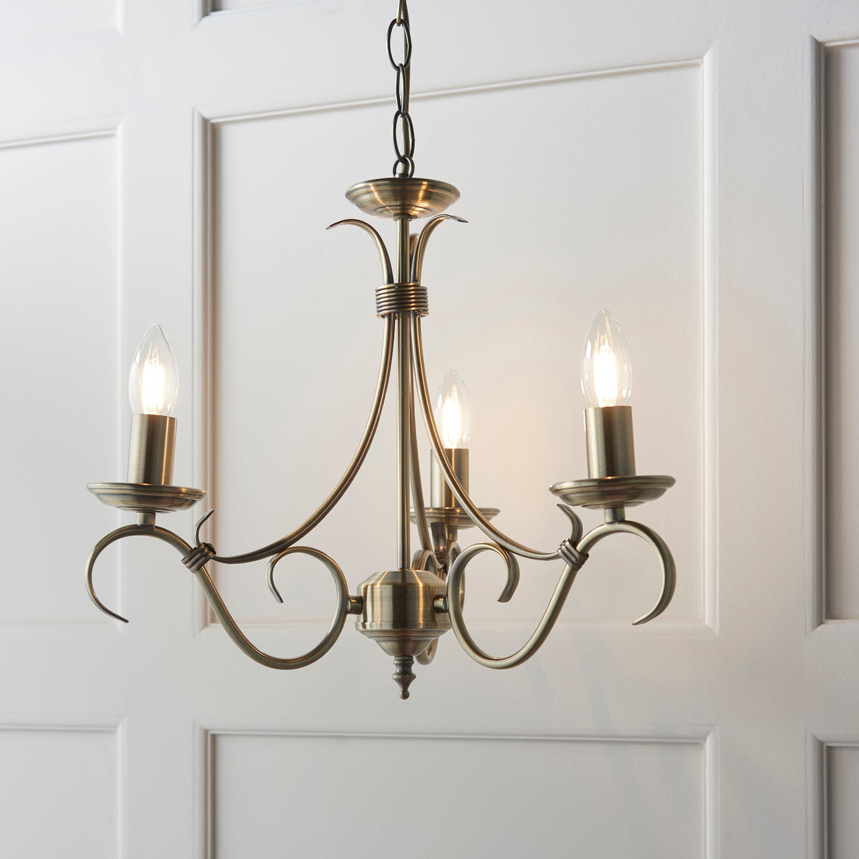 Amos Bernice 3lt Chandelier Antique Brass – from Amos Lighting + Home